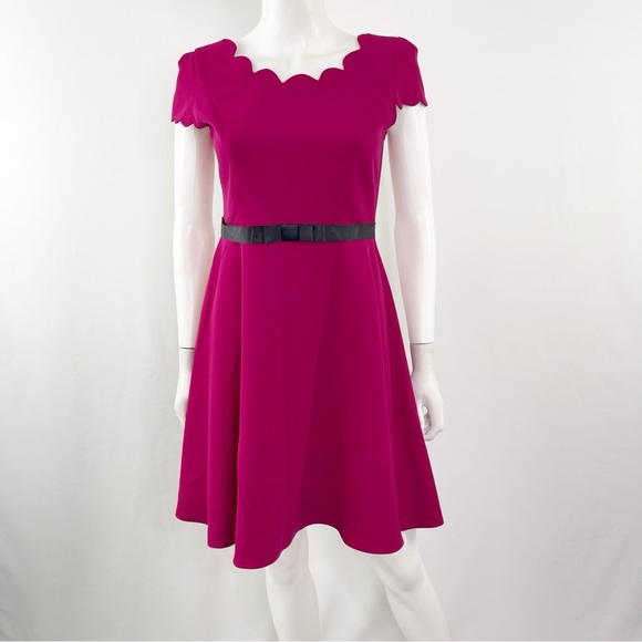 Burberry London Fuchsia Pink Short Sleeve A-Line Scalloped Neck Dress Size L - Picture 1 of 10